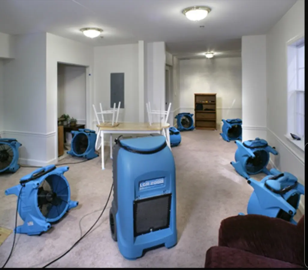 Air movers and dehumidifier setup for Water Damage Restoration in Eastpointe